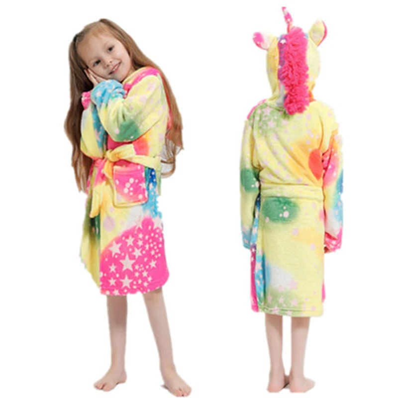 

Зимний, осенний, фланелевый Халат с капюшоном в виде единорога, детская одежда для сна, пижамы для девочек и мальчиков, пижама, ночное белье