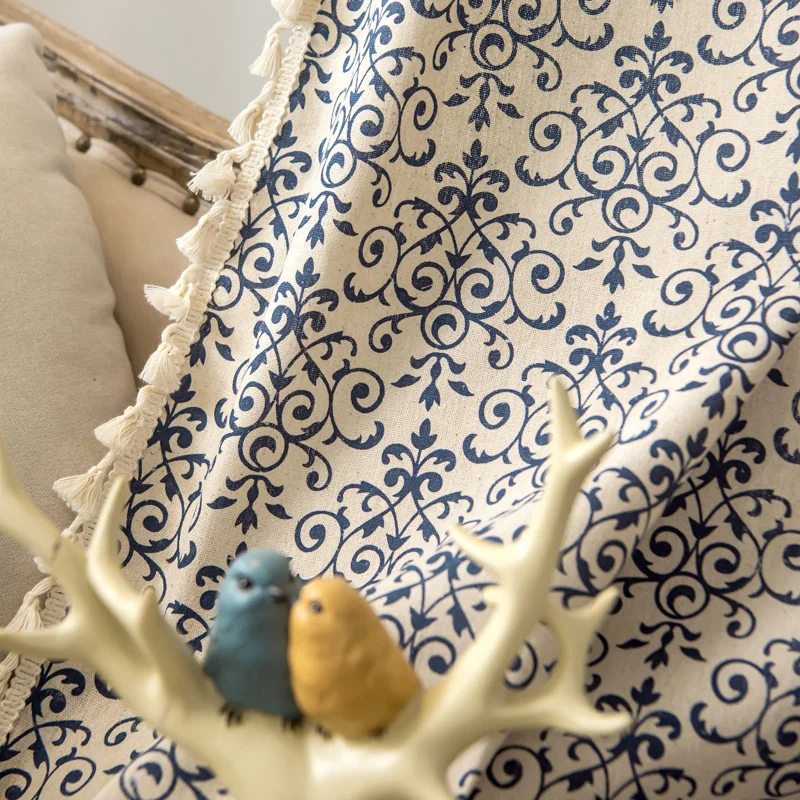 Сине-белая фарфоровая комнатная занавеска с кисточками интерьер для Дома Ретро