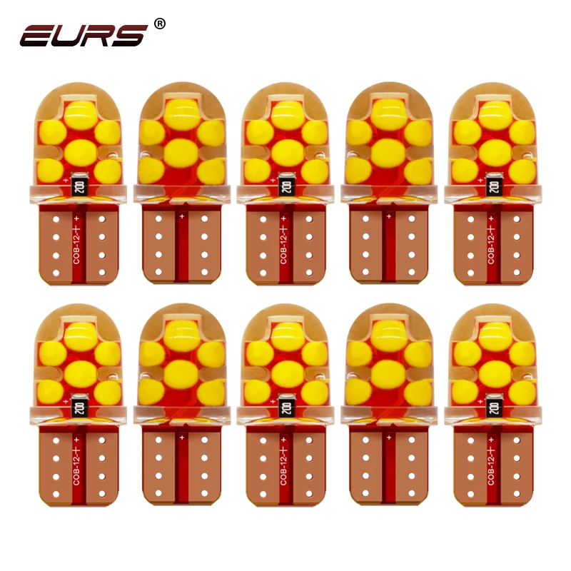 

10pcs W5W 194 T10 12SMD COB Silica Gel LED Car bulb 6000K White No Erorr Wedge License Plate Lamp Dome Light Clearance Light 12V