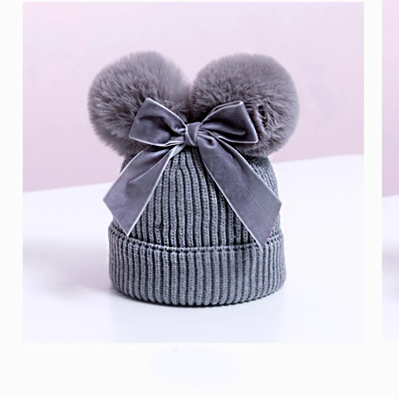 

Baby Stuff Double Pompom Hat Winter Knitted Kids Baby Girl Hat Warm Thicker Children Infant Beanie Cap Bonnet Casquette Enfant