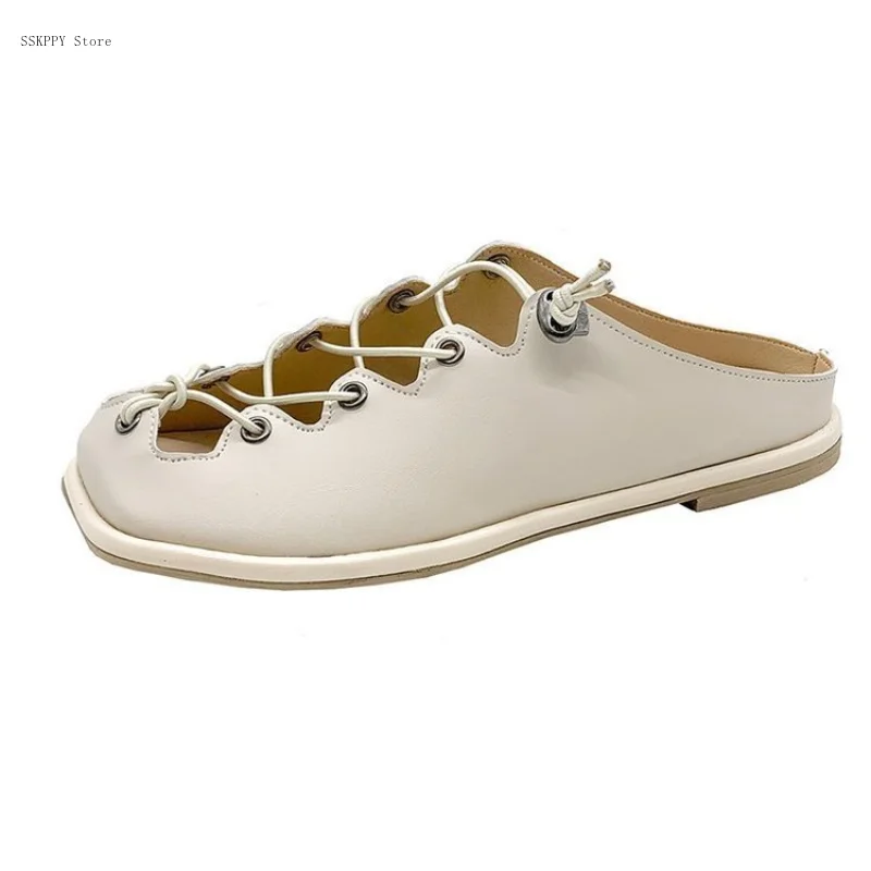 Women's Flat-bottomed Roman Slippers, Summer Fashion, Cross Straps, Hollow Loafers, Baotou Slippers, Sandals and Slippers