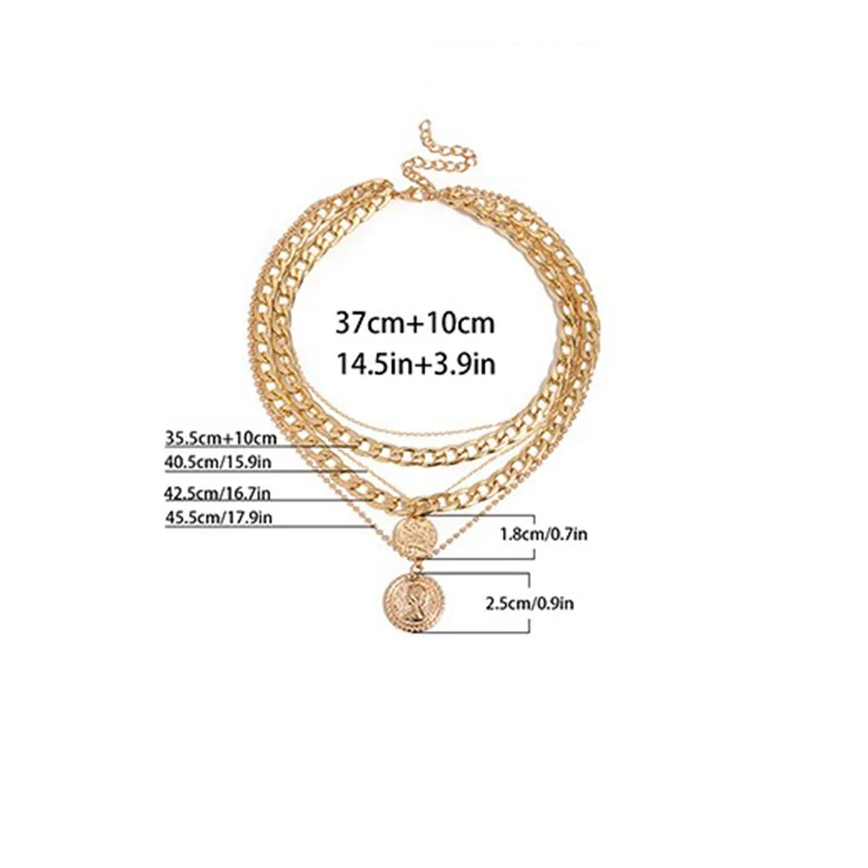 

Women Punk Multi Layer Curb Cuban Chunky Thick Portrait Choker Necklace Women Vintage Carved Coin Pendant Necklace Jewelry