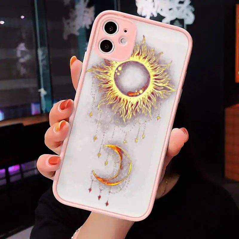 

Phone Case For iPhone 12 11 Mini Pro XR XS Max 7 8 Plus X Star moon sun tarot Matte transparent Pink Cover