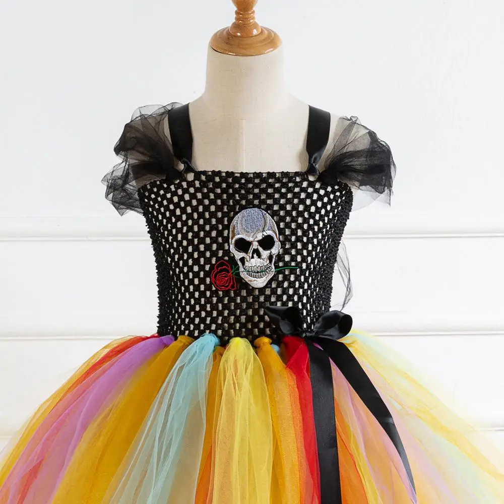 2019 детское платье-пачка с радужным черепом для девочек Нарядный костюм на