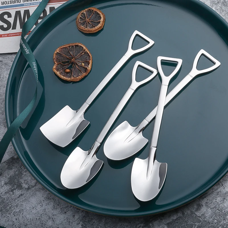 

304 Stainless Steel Spade Spoon Retro Kitchen Tableware Watermelon Ice Cream Honey Creative Personality Spoon