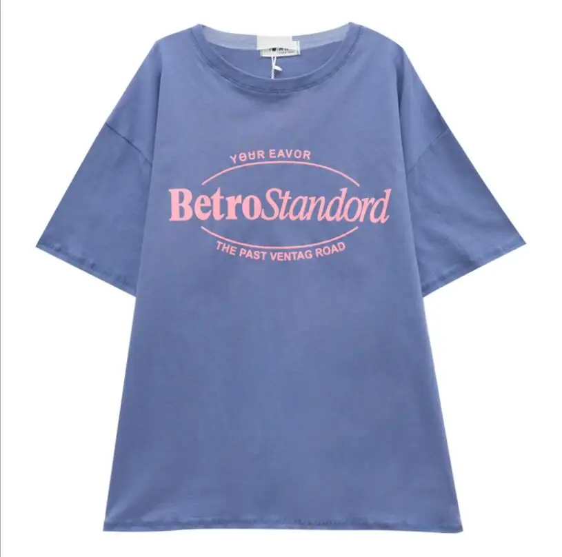 

2021 Summer Korean Mid-length Loose Women's T-shirt Casual Women's Letter Printing Student Tops Fashion Tees