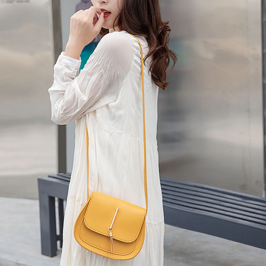 

Solid Color Tassel Leather Shoulder Bag Messenger Bag Fashion Simple Style Pu Leather Solid Hasp 2021 New #S