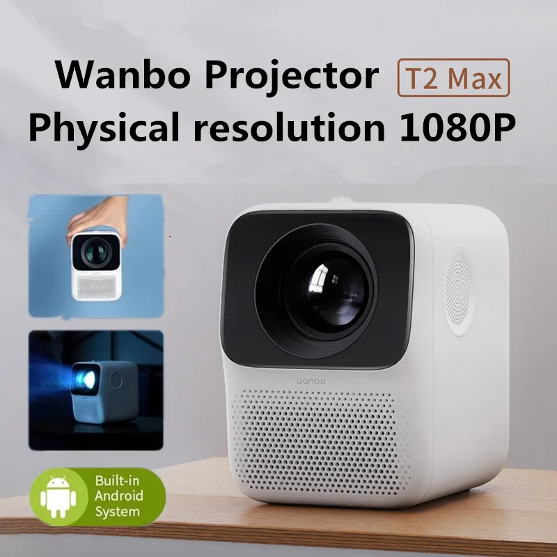 

Global Version Wanbo Projector T2 MAX 1080P Android 16GB Side Projection Four-Way Keystone Correction Portable Mini Home Theater