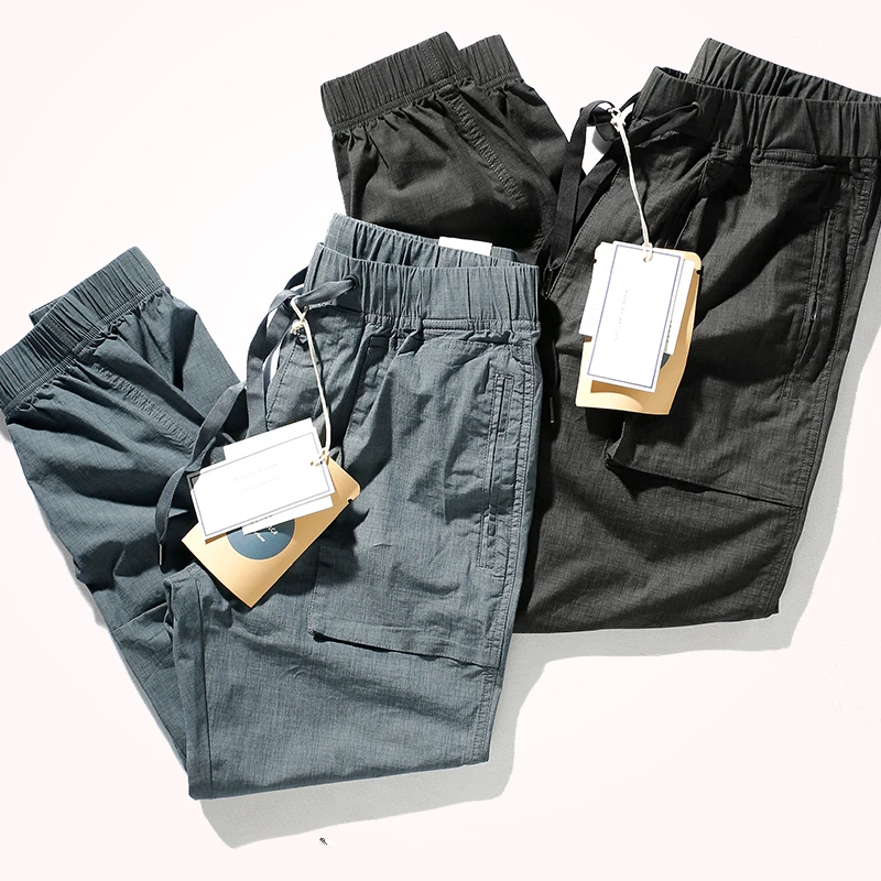 

Summer Casual Pants Men 's Elastic Waist Outdoor Overalls Cropped Pants