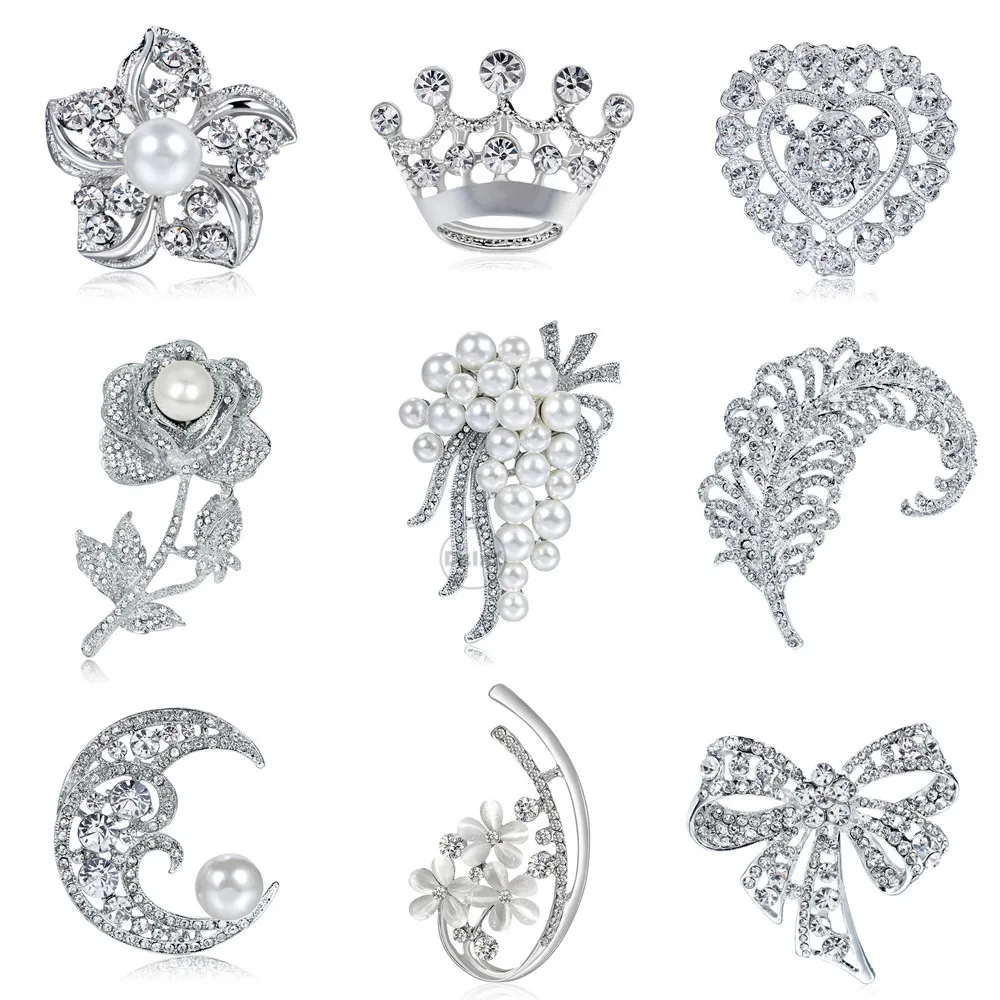 Броши женские в форме пера жемчужные кристаллы Значки для одежды Ювелирное