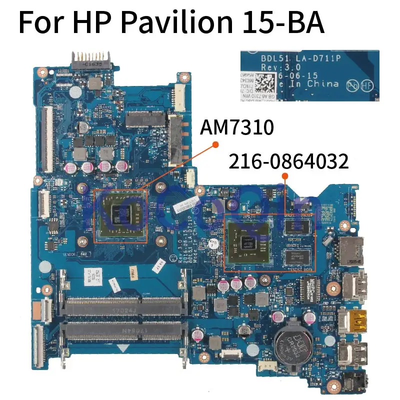 Для струйного принтера HP Pavilion 15 BA AY 854967 001 501 A6 7310 материнская плата для ноутбука