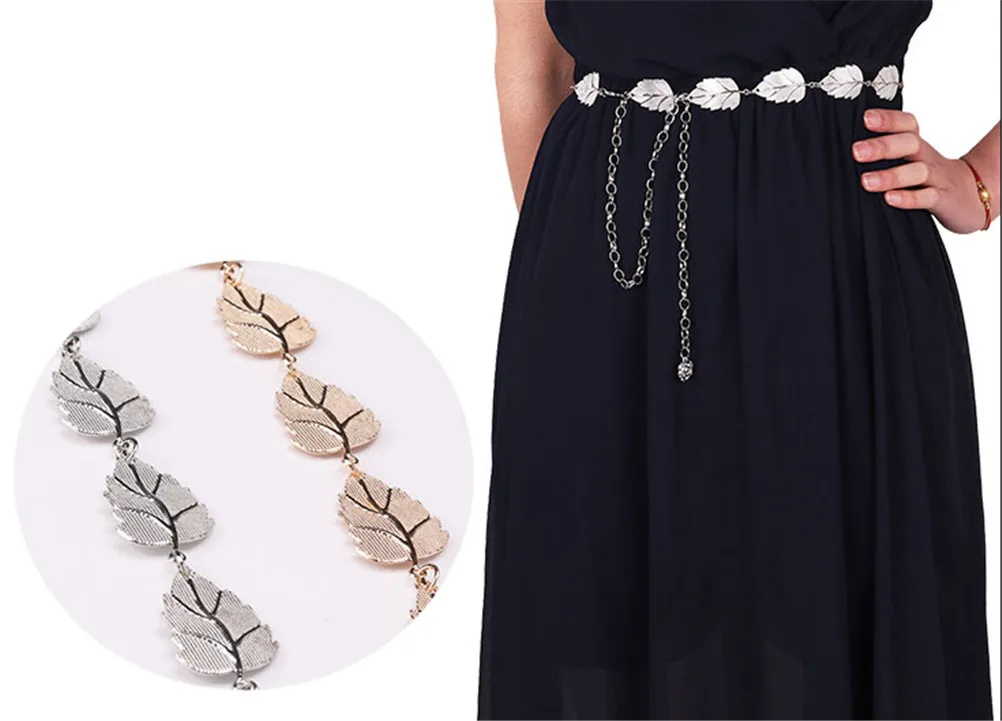 

Belts For Women Chain Stretchy Strap Elegant Waist Belt Metal Leaves Belts Luxury Diamond Female Thin Waistband Ceinture Femme