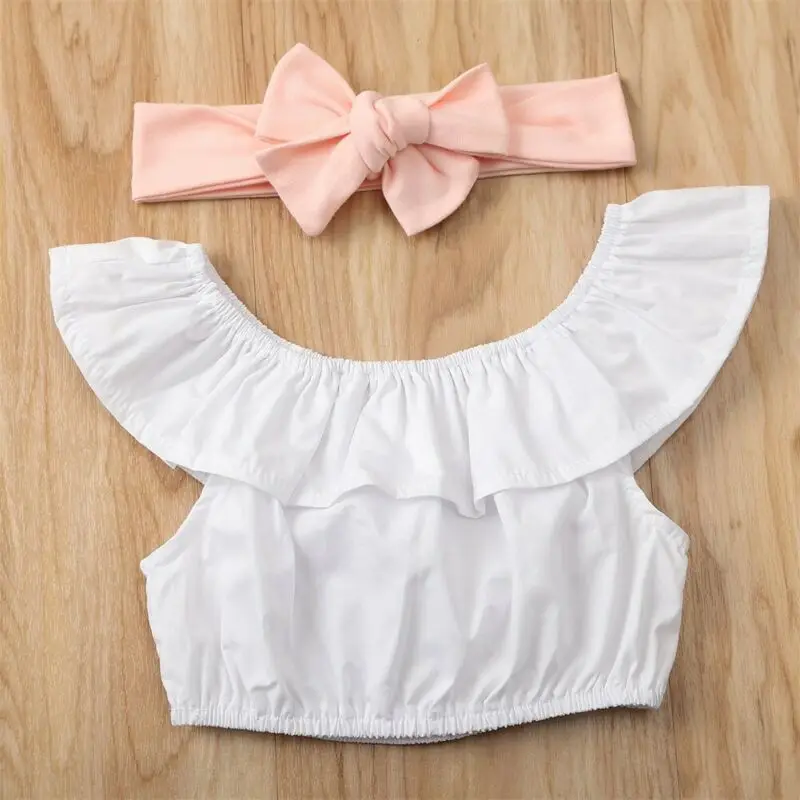 

US Sweet Baby Girl Newborn Summer Shorts Outfits T-shirt Top Lace Pants Headband