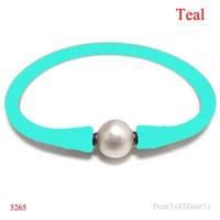 6 5 inches 10 11mm one aa natural round pearl teal elastic rubber silicone bracelet for men