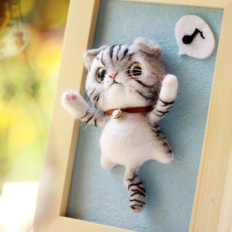 Шерстяной войлок Набор Diy кошка рамка для фотографий, искусство иглы Войлок Набор для украшения ручной работы