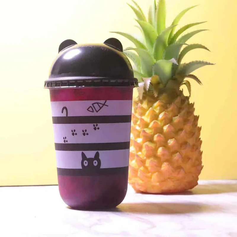 

50pcs High quality U shape cute creative disposable coffee cup 500ml 16oz soy milk tea cold hot drink plastic cups with lids