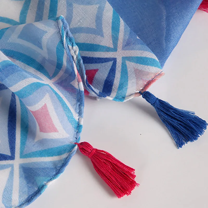 

2021 Women Keep Warm Cotton Linen Scarf With Tassels Lady Soft Wraps Small Square Print Shawls Female Elegant Hijab 180x90cm