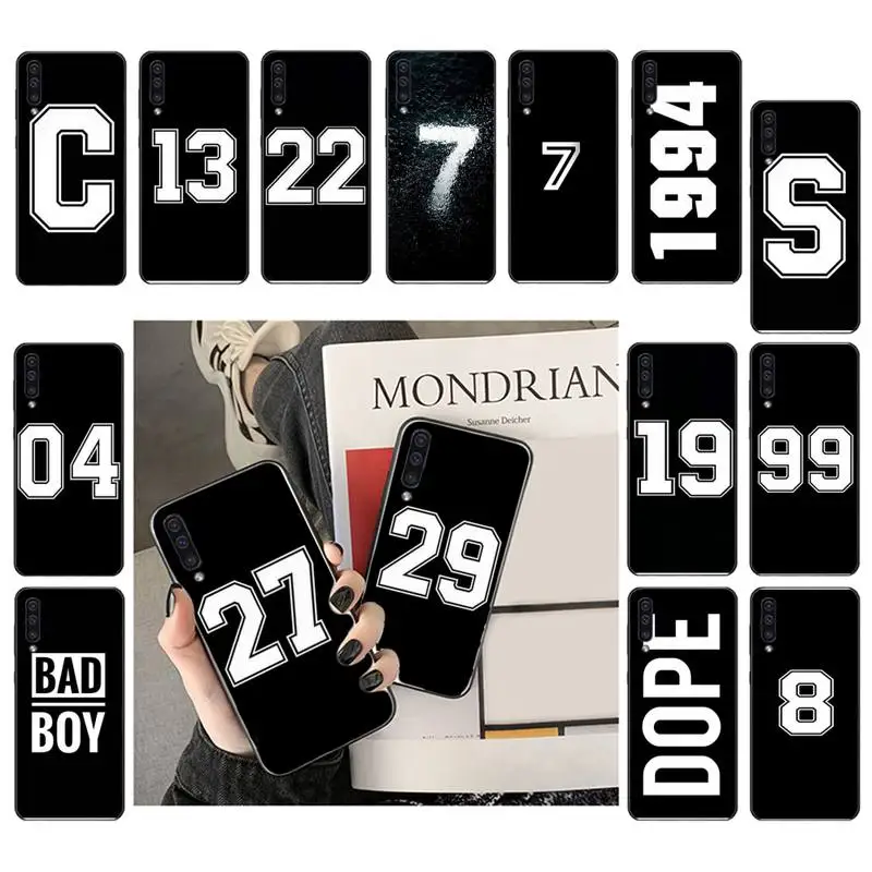 

black letter and number Phone Case For Samsung Galaxy A7 A50 51 A70 80 A40 A20 A30 A8 A6 A8 Plus A9 A71