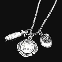 new fashion fire extinguisher hat pendant necklace retro punk necklaces gift for men firefighter warrior jewelry
