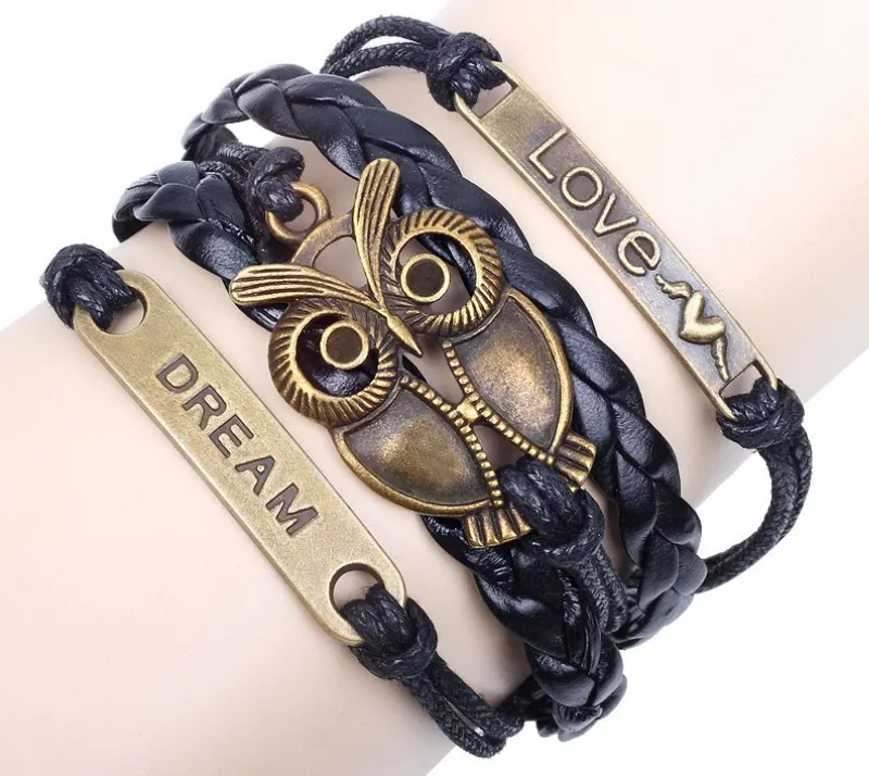 Модный амулетный Браслет манжета с животными из сплава рисунком совы кота сердца