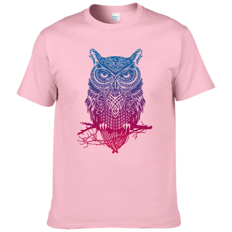 Мужская хлопковая футболка с принтом совы Повседневная животным повседневные