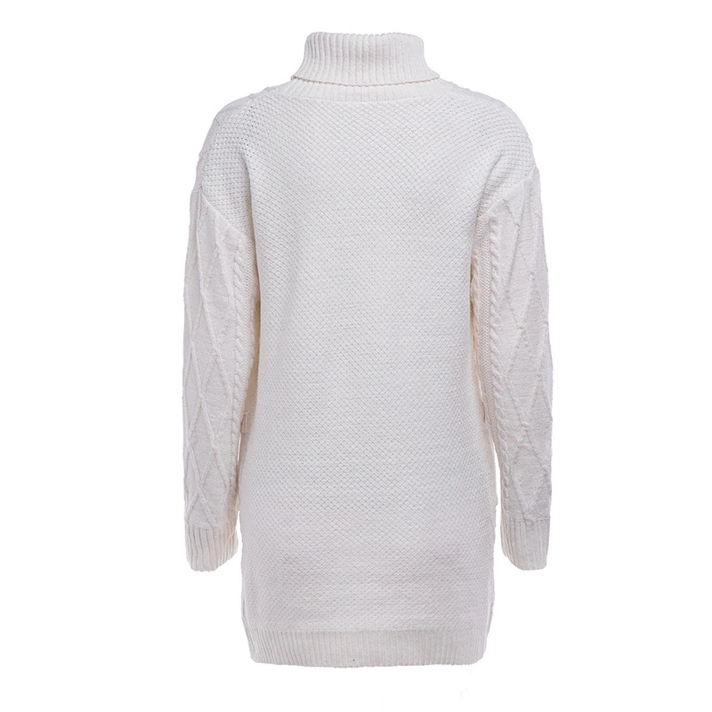 

Women Vintage Plaid Knitted Sweater Dress Long Sleeve Turtleneck Pocket Warm Autumn Winter Dress Sexy Mini Evening Party Dresses