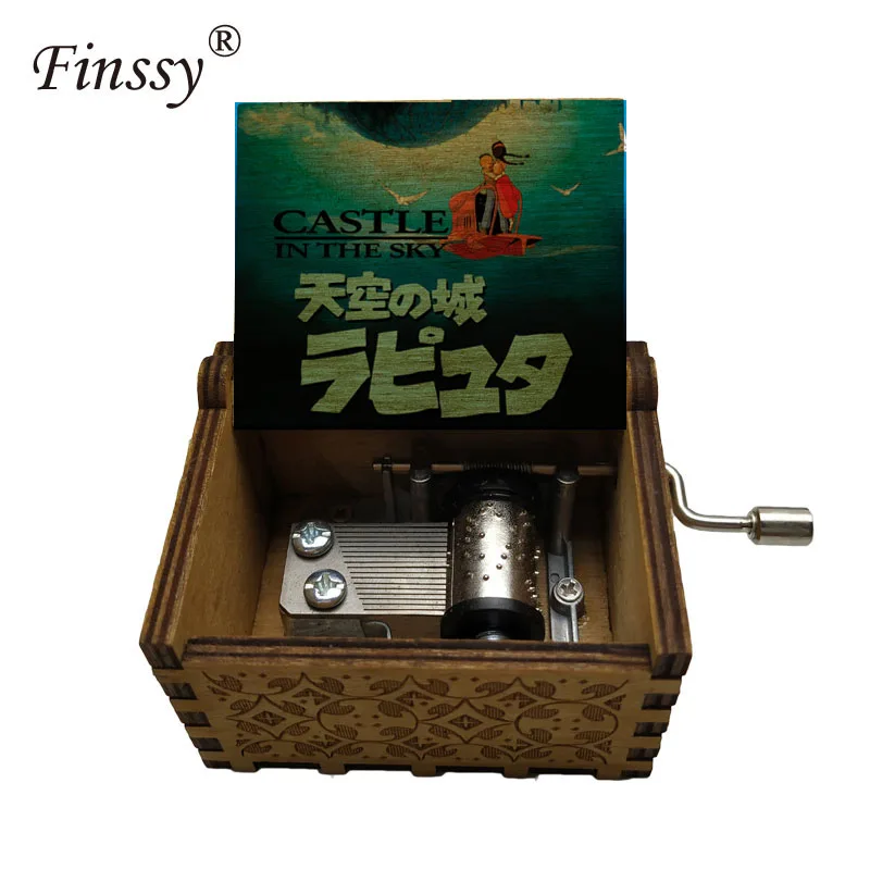 Деревянная музыкальная шкатулка с аниме Замок в небе цветным принтом подарок для