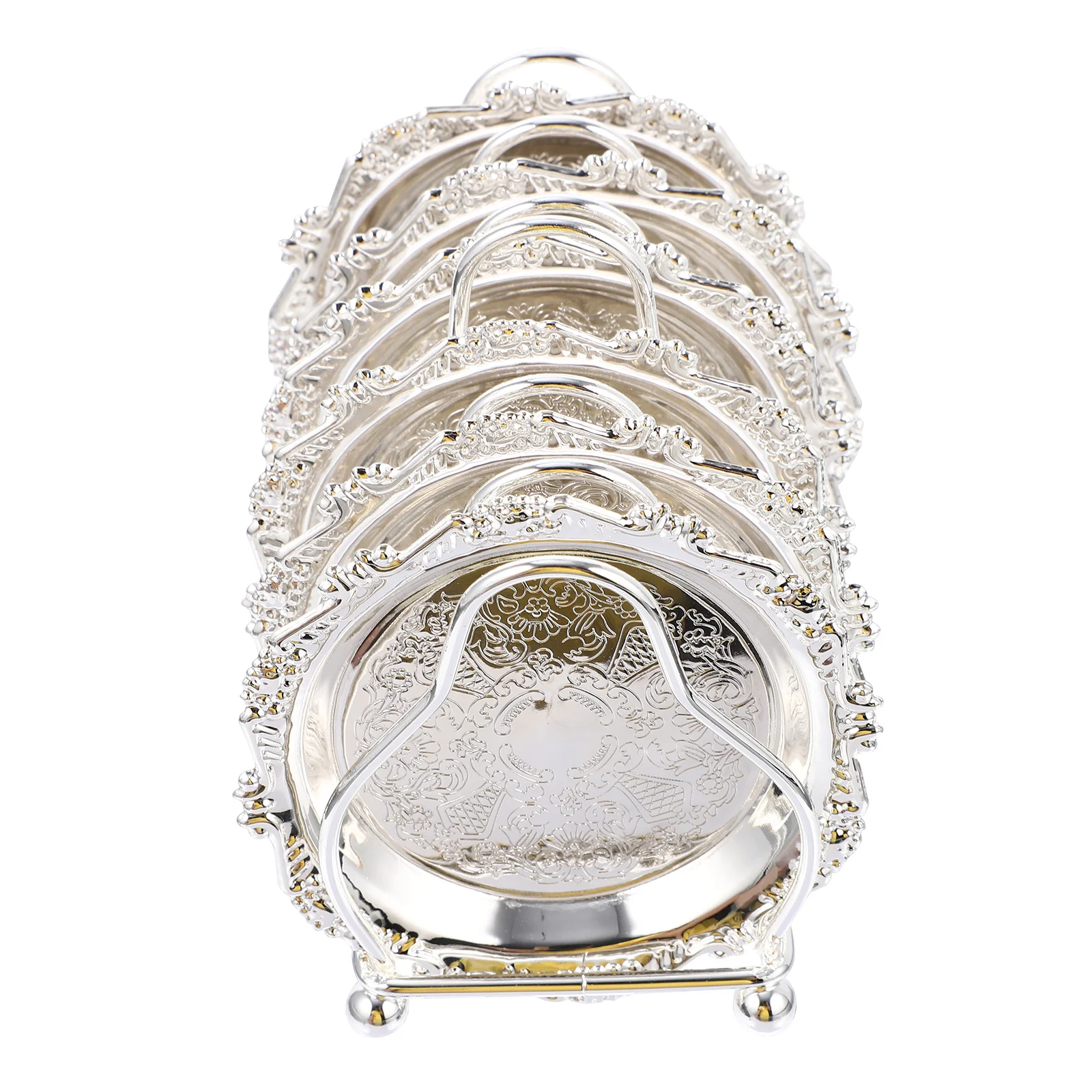 

1 Set Silver Fruit Tray Decorative Food Serving Dish Storage Plates with Rack