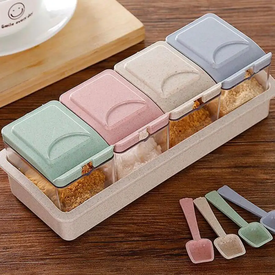 Банка для специй коробка приправ с четырьмя ячейками кухонная бутылка хранения