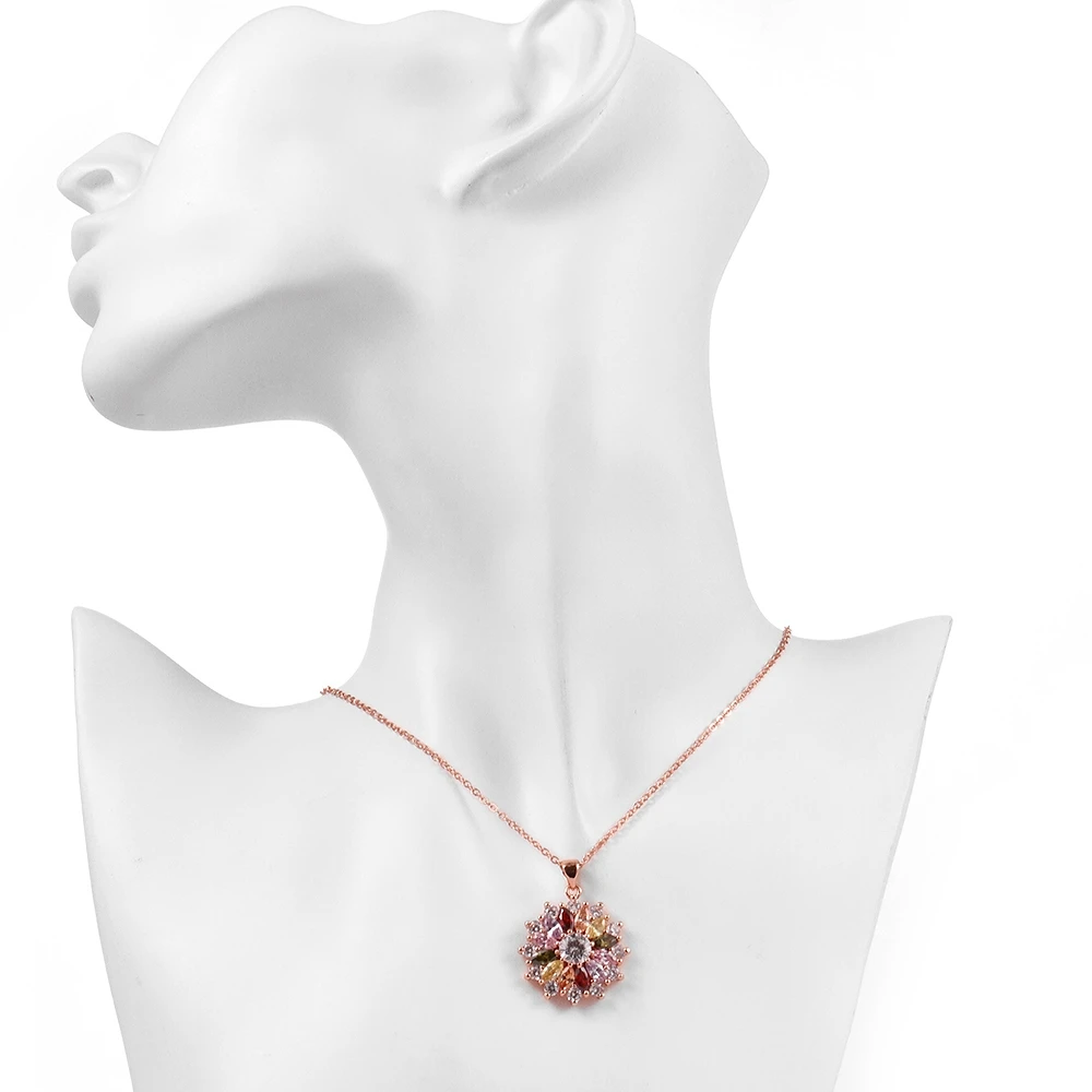 

ZEMIOR Flowers Pendant Necklaces For Women 5A Clear Cubic Zirconia Rose Gold Color Necklace Wedding Romantic Fashion Jewelry