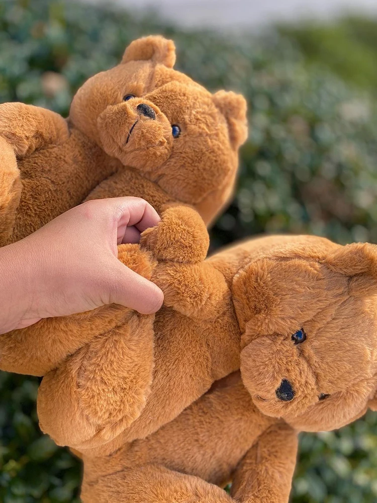 Teddy Bear Slippers Women Cute Cartoon Slides Furry Warm Soft Shoes Home Non-slip Cotton Flip Flops Rainbow Teddies Bear Slipper best house slippers
