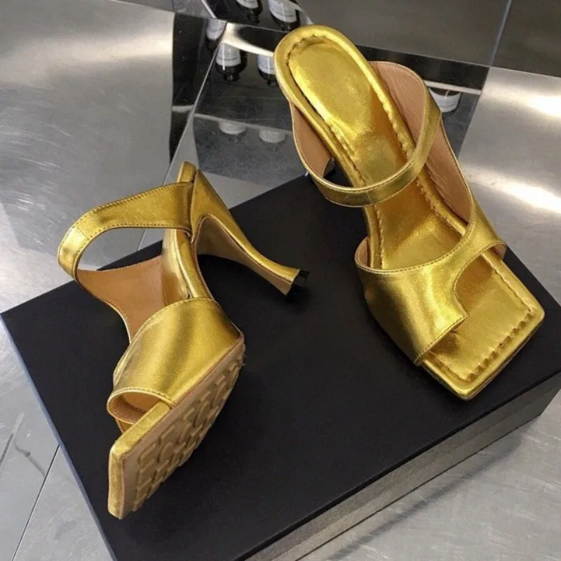 

Summer Sheepskin Real Leather Thin High Heels Shoes Women Fashion Square Toe Stiletto Sandals Office Ladies Pumps Plus Size