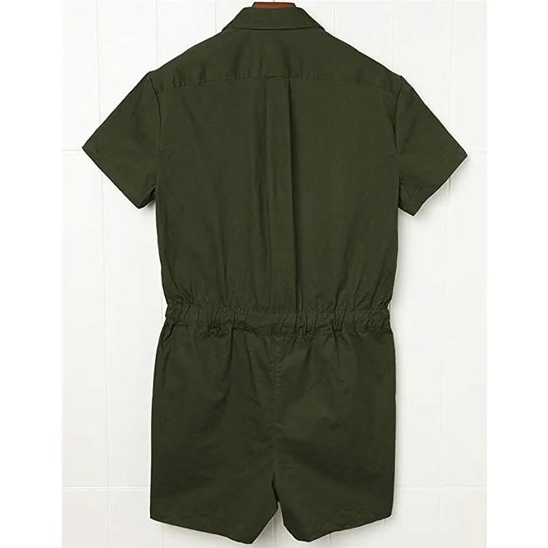 

WEPBEL Men Summer Rompers Short Sleeve V Neck Playsuit Single Breasted Drawstring Waist Short Pants Loose Casual Playsuit