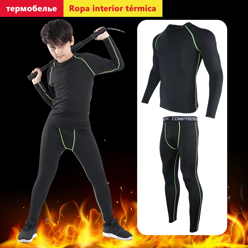 Polyester+Spandex Children's Sports Suits Outdoor Fitness Basketball Base Velvet Thermal Underwear Boy Running Training Suit