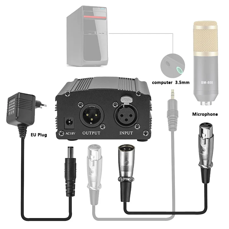 Для Bm 800 микрофон 48V Phantom Питание с адаптер XLR аудио кабель для конденсаторный микро микрофон для караоке микрофон