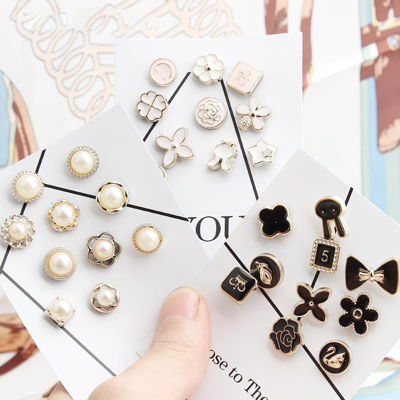 

10pcs Imitation Free Nail Sewing Button Brooch ABS Button Women Trendy Metal Sweater Collar Pin Brooch Jewelry Accessories Shirt