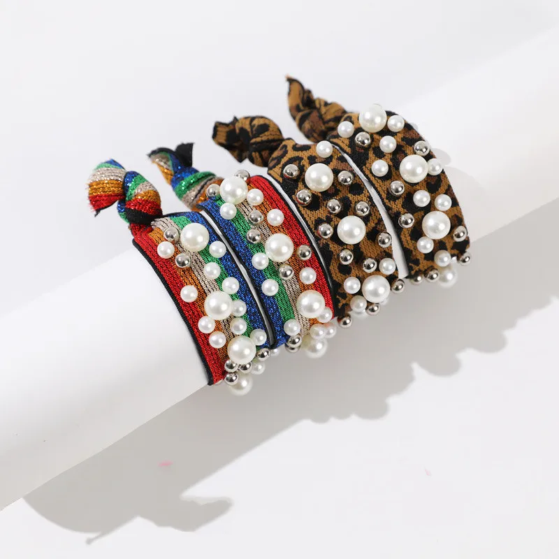 Женские резинки для волос с леопардовым принтом жемчужные радужной расцветки