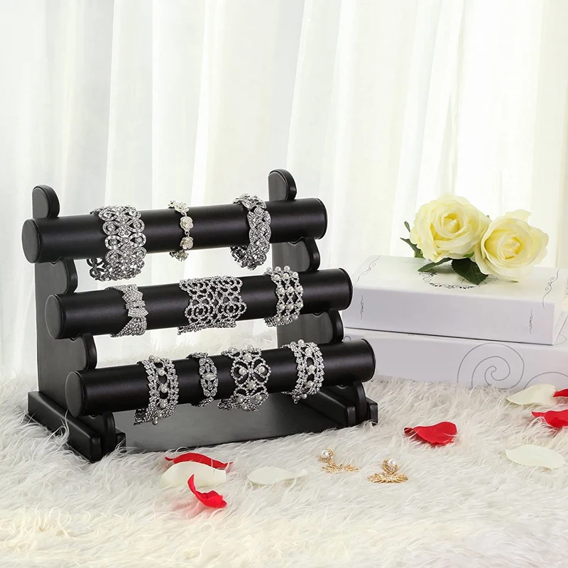 

Acrylic Headband Holder, Hair Accessories, Headband Display Stand Black & 3-Layer PU 3 Rod Type Bracelet Holder