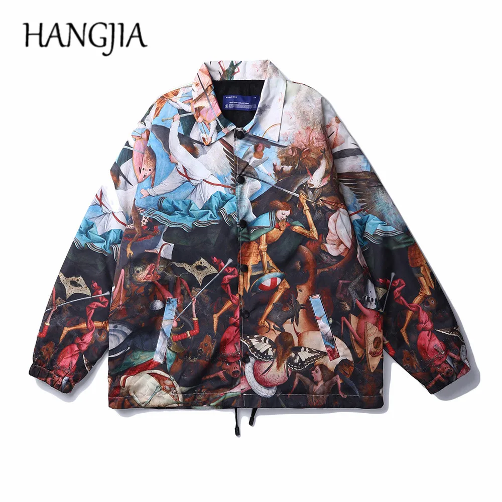 

Fallen Angels Oil Painting Windbreaker Jacket Spring Autumn Streetwear Fashionable Coach Jacket Mens Hip Hop Printed Windbreaker