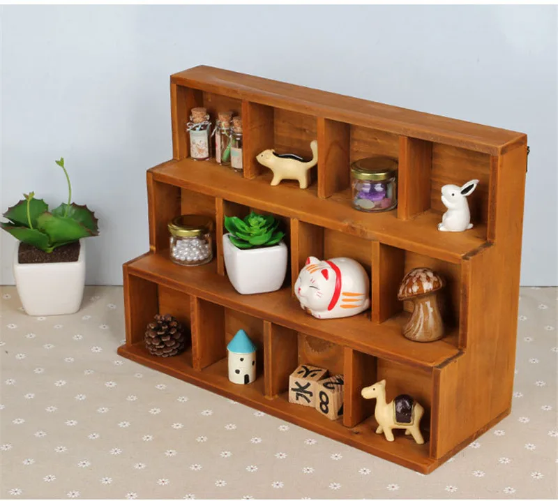 

Vintage Retro Storage Cabinet Ladder Display Shelf 12 section Divided 3 Layers Drawer Storage Drawer Box Hot Sales