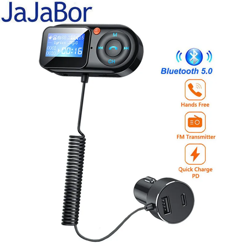 JaJaBor FM передатчик Bluetooth 5 0 Handsfree Car Kit стерео AUX аудио MP3 плеер USB Type C PD Быстрая