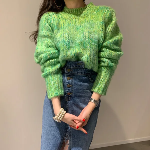 HAMALIEL New Arrival Fashion Women Knitted Loose Pullover Jumpers Autumn Winter Hit Color Mohair Soft Warm Thick Sweater Tops | Женская