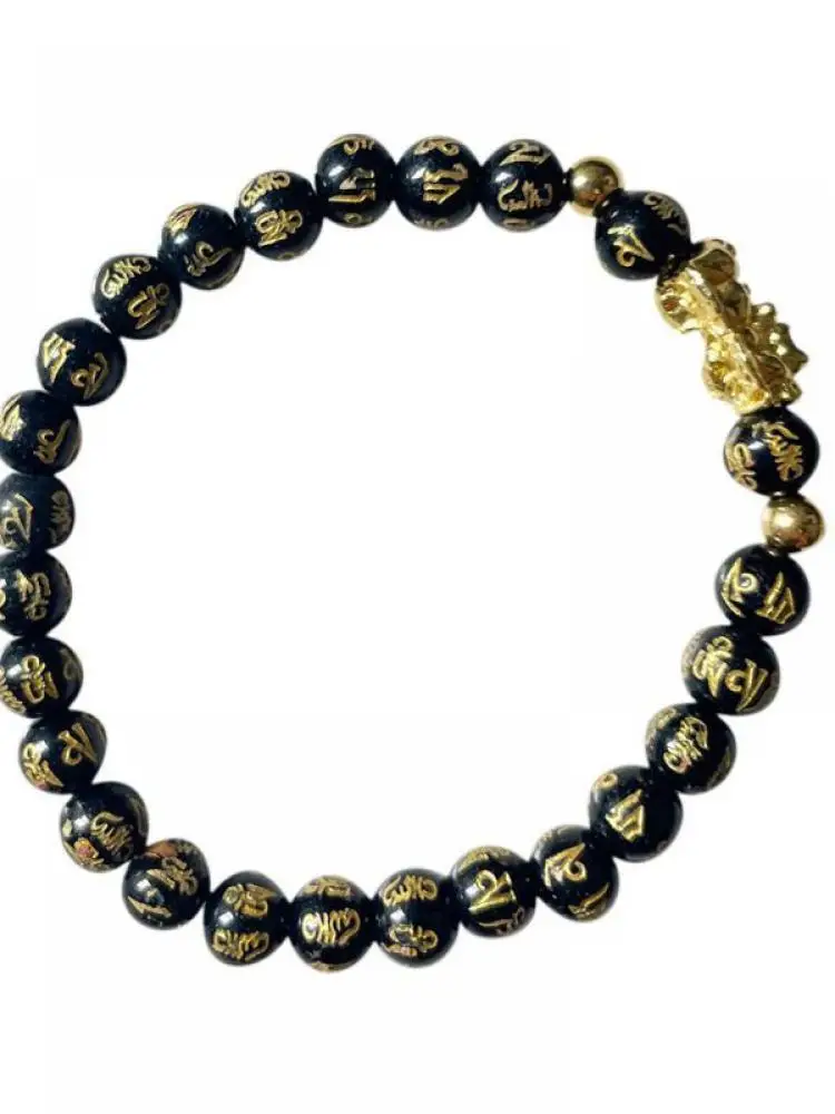 

New Products Lady Lucky Black Obsidian Beaded Bracelet Men'S Feng Shui Bracelet Fortune Buddha Gold Jewelry Pixiu Bracelet Gift