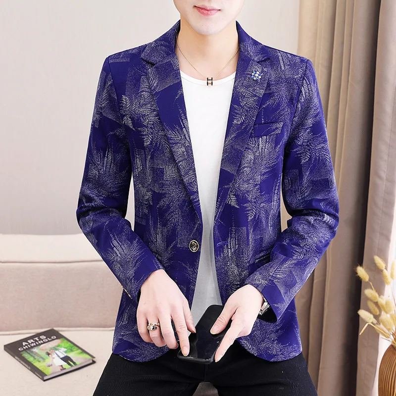 

HOO 2022 Men's Fashion Casual Slim-Fit Printed blazer Youth Handsome blazer