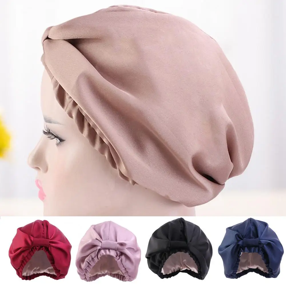 

Sleep Hat Solid Color Skin-friendly Elastic Double Layer Knot Hair Sleep Hair Care for Hair Salon