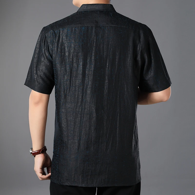 Men 200%Silk 2020 Summer Short Sleeve Casual Shirt Male Social Loose Man Shirts High Quality Camisas Hombre 9026 KJ2252