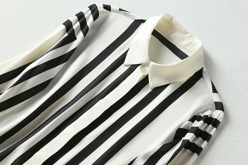 

European and American women's dresses for spring 2021 Long sleeve lapel stripe print Fashion silk shirt