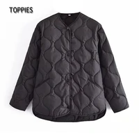 toppies 2021 autumn winter plaid jacket coat oversize thin parkas button down black loose cotton padded coat women clothings