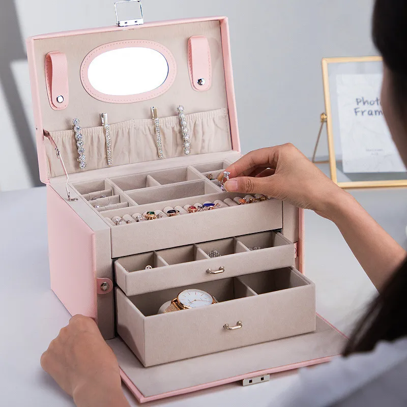 Портативная шкатулка для ювелирных украшений модный кейс хранения серег колец