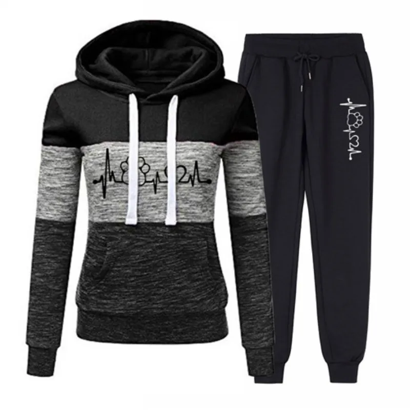 

Women's 2021 Three-Color Block Hoodie And Pencil Pants Two-Piece Women's Casual Tracksuit Set Women's Clothing